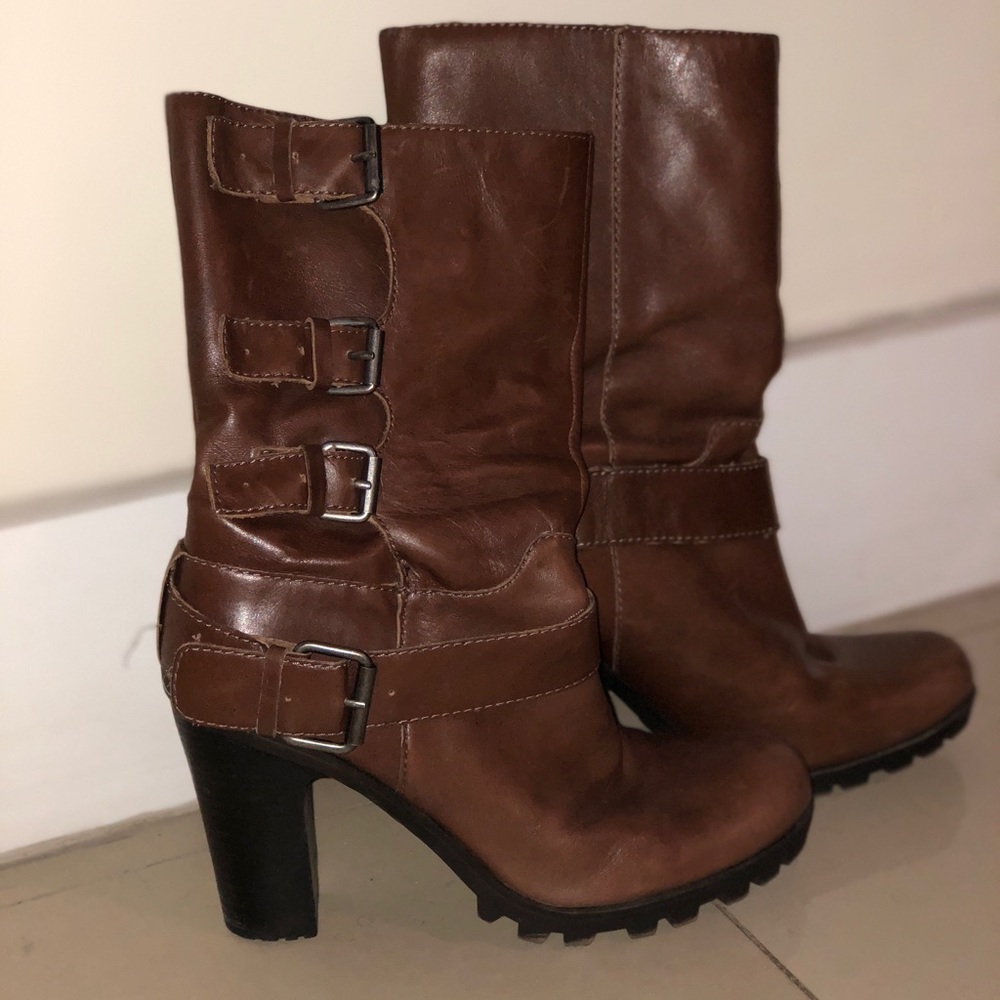 Nine West Brown Rubber Sole High Heel Boots